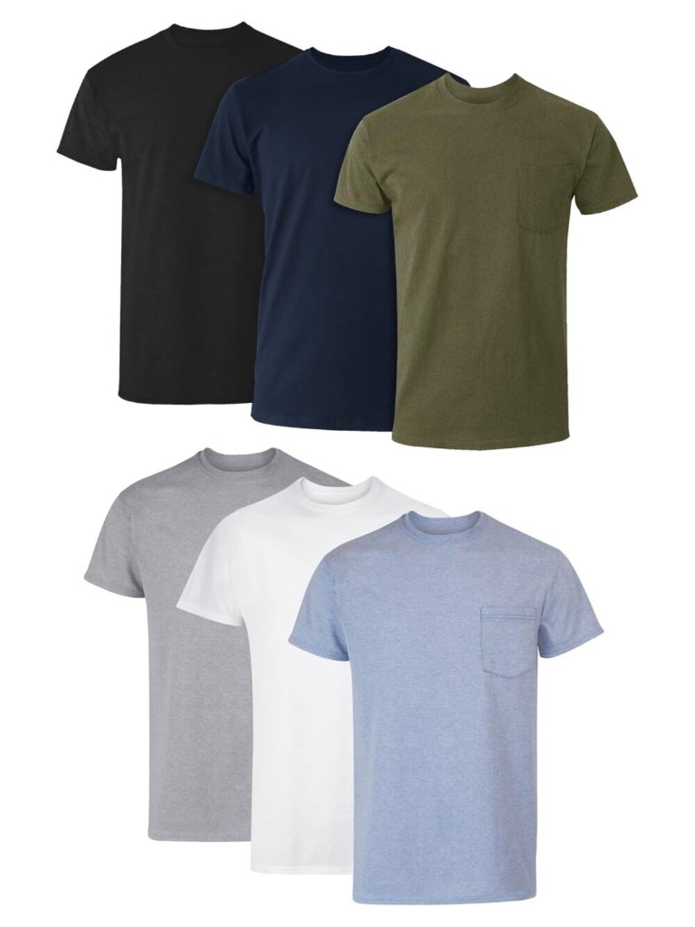 Men's Cotton Crewneck Pocket T-Shirts 6 Pack Classic Fit